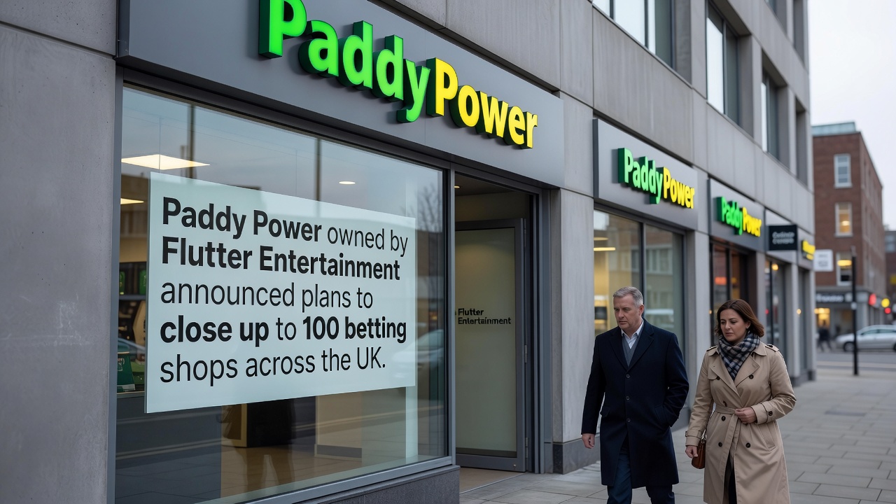 Interior view of a traditional UK betting shop with betting terminals and sparse customers