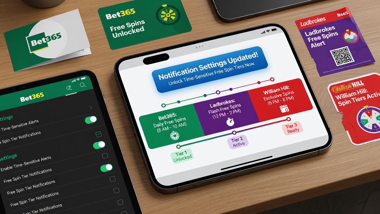 Mobile screen displaying tiered free spin rewards linked to football event notifications